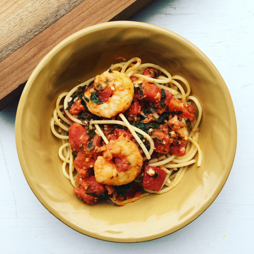 Shrimp Tomato and Spinach Pasta