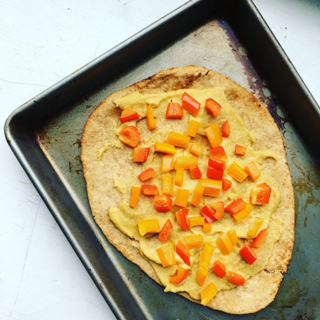 Bell Pepper and Hummus Flatbread